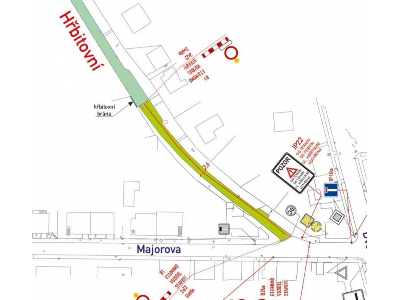Ulice Hřbitovní a Majorova uzavřeny do 31. října kvůli rekonstrukci / prodloužení vodovodu